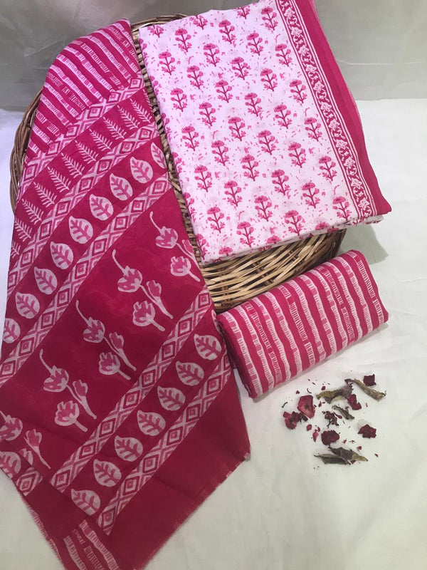 DESIGNER HAND BLOCK PRINT PURE COTTON SUIT WITH COTTON MULMUL DUPATTA(MALYS324)