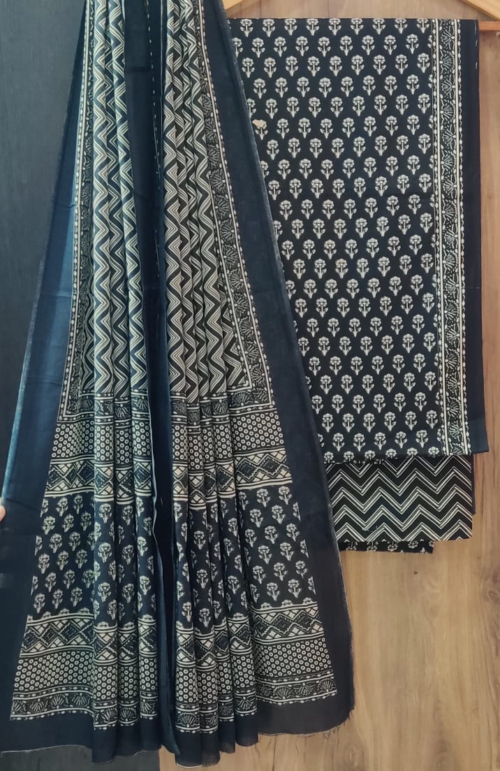 DESIGNER HAND BLOCK PRINT PURE COTTON SUIT WITH COTTON MULMUL DUPATTA (MALYS22)