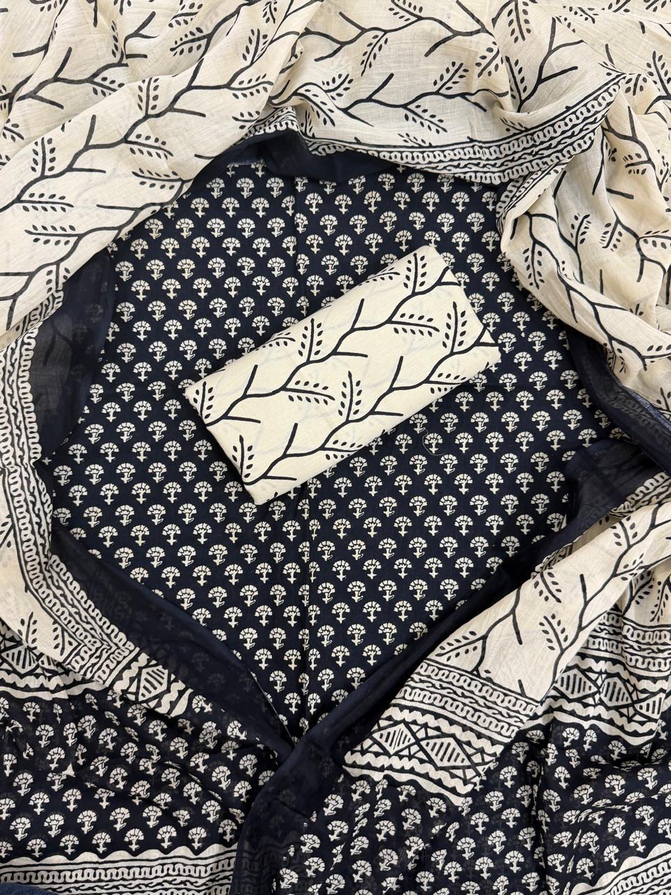 Designer Hand Block Print Pure Cotton Suit with Cotton Mulmul Dupatta (MALYS13)