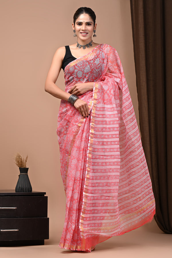 DESIGNER HAND BLOCK PRINTED KOTA DORIYA SILK SAREE(KDSYS24)