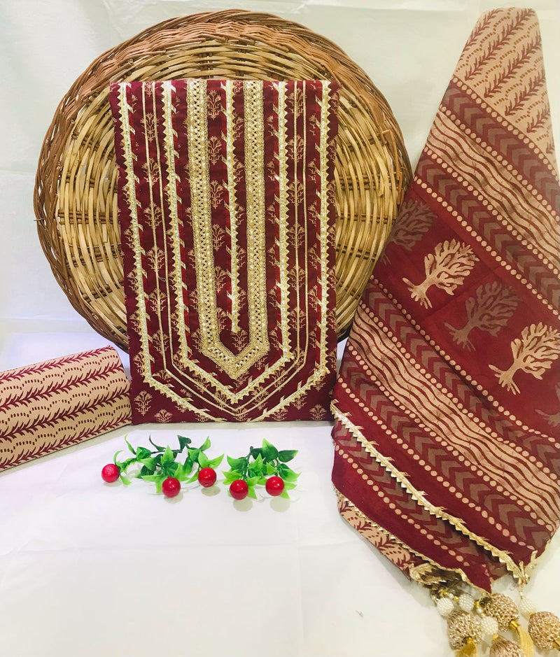 Sanganeri print cotton suit material with cotton dupatta Gota work  (GOTAYS68)