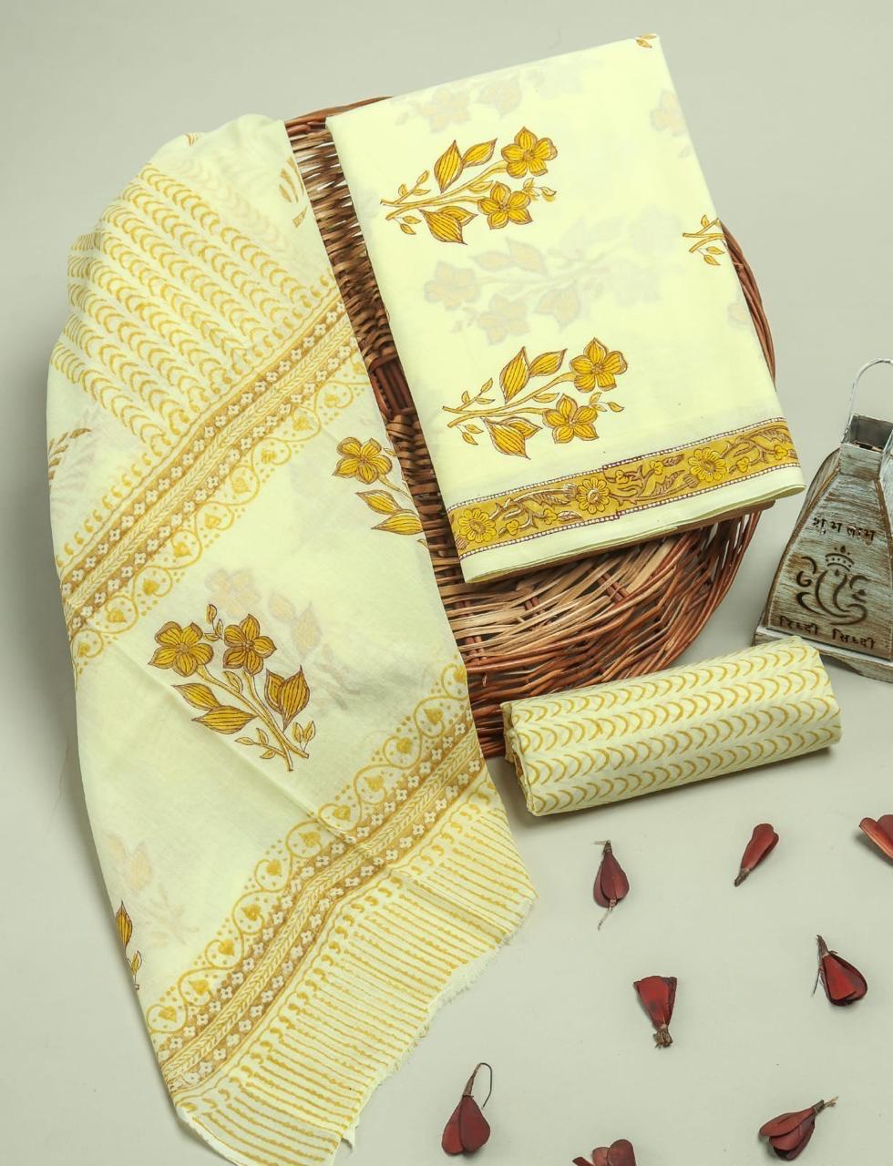 DESIGNER HAND BLOCK PRINT PURE COTTON SUIT WITH COTTON MULMUL DUPATTA(MALYS325)
