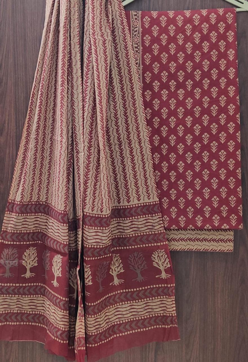 DESIGNER HAND BLOCK PRINT PURE COTTON SUIT WITH COTTON MULMUL DUPATTA (MALYS42)