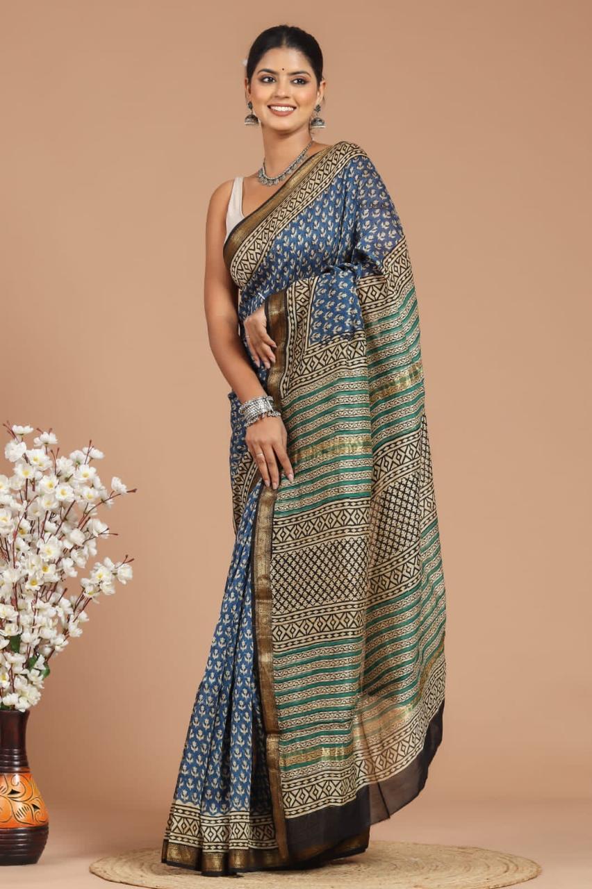 Exclusive Hand Block Print  Maheshwari Silk Sarees (MSYS52)