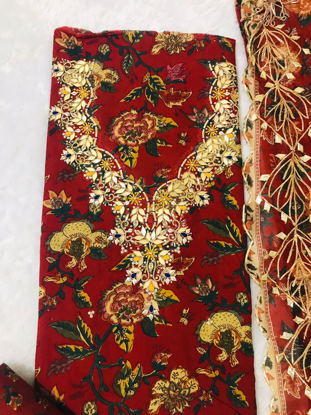 EXCLUSIVE HAND BLOCK PRINT PURE COTTON SUIT WITH ZARDOGI HANDWORK (GOTAYS53)