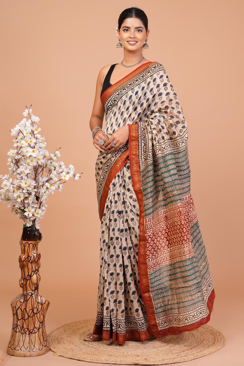 EXCLUSIVE HAND BLOCK MAHESWARI SILK SAREE ( MSYS54)