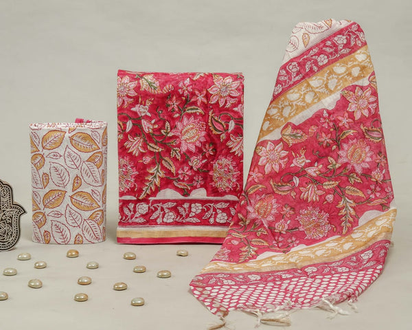 DESIGNER HAND BLOCK PRINT CHANDERI SILK SUIT SET WITH PREMIUM CHANDERI DUPATTA (CHDYS104)