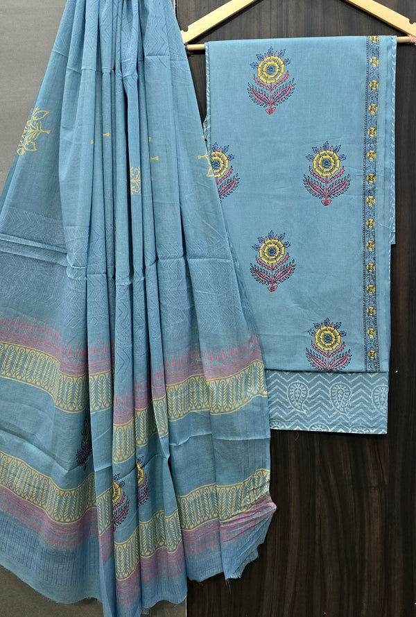 DESIGNER HAND BLOCK PRINT PURE COTTON SUIT WITH COTTON MULMUL DUPATTA (MALYS22)