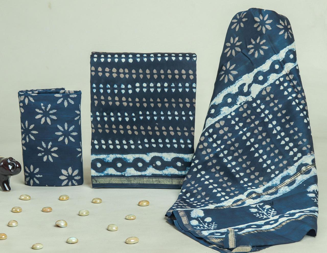 YUVI STYLE HAND BLOCK CHANDERI SILK SUIT SET WITH CHANDERI DUPATTA (CHDYS285)