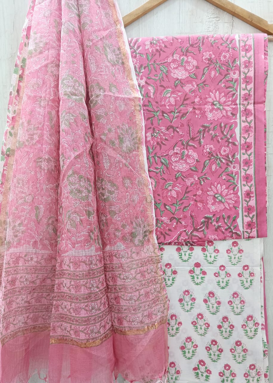 EXCLUSIVE HAND BLOCK PRINT PURE COTTON SUIT WITH KOTA DORIYA DUPTTA (3CKDYS197)