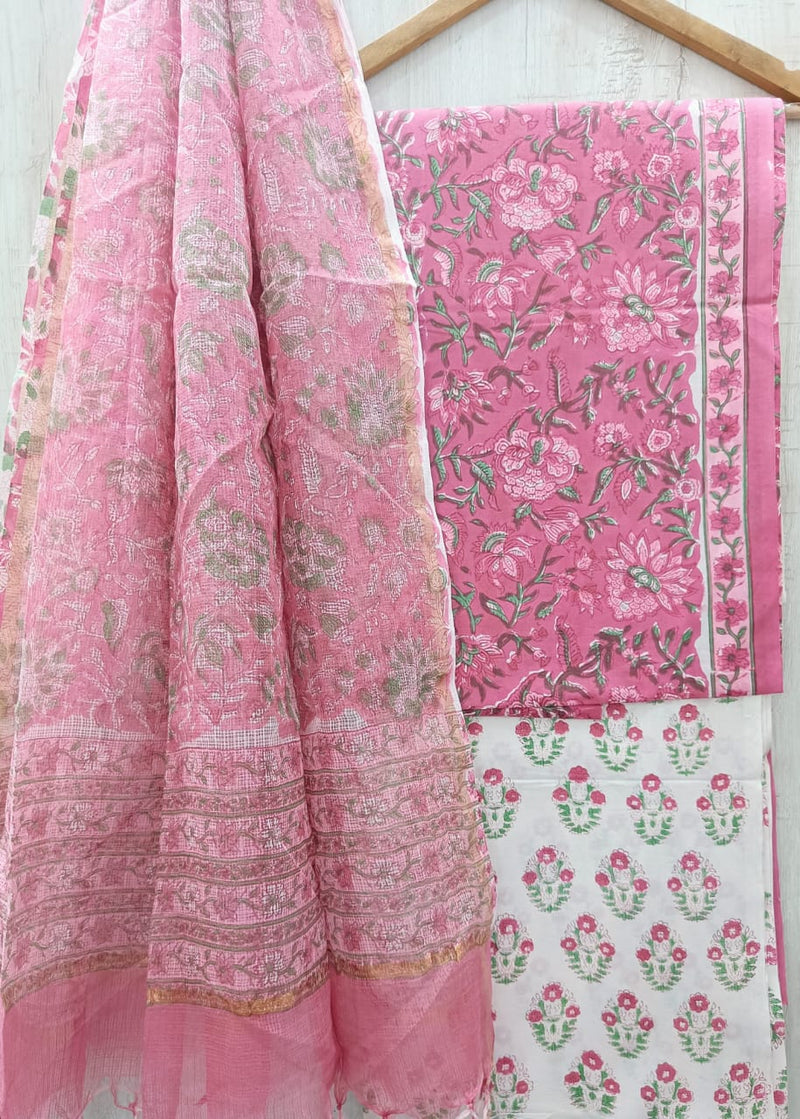 EXCLUSIVE HAND BLOCK PRINT PURE COTTON SUIT WITH KOTA DORIYA DUPTTA (3CKDYS197)