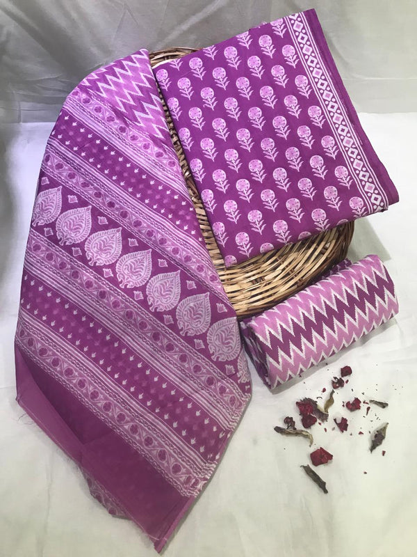 DESIGNER HAND BLOCK PRINT PURE COTTON SUIT WITH COTTON MULMUL DUPATTA (MALYS68)