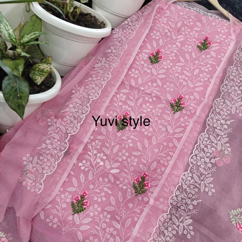 Yuvi Style Pink Kota Doria Suit With Embroidery Work (FKDYS76)