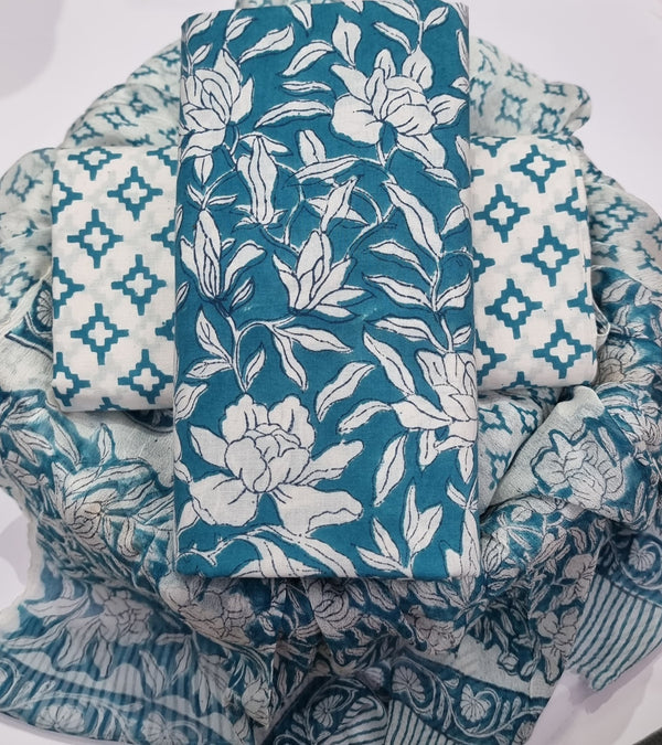 DESIGNER HAND BLOCK PRINT PURE COTTON SUIT WITH CHIFFON DUPATTA (PCHFYS184)