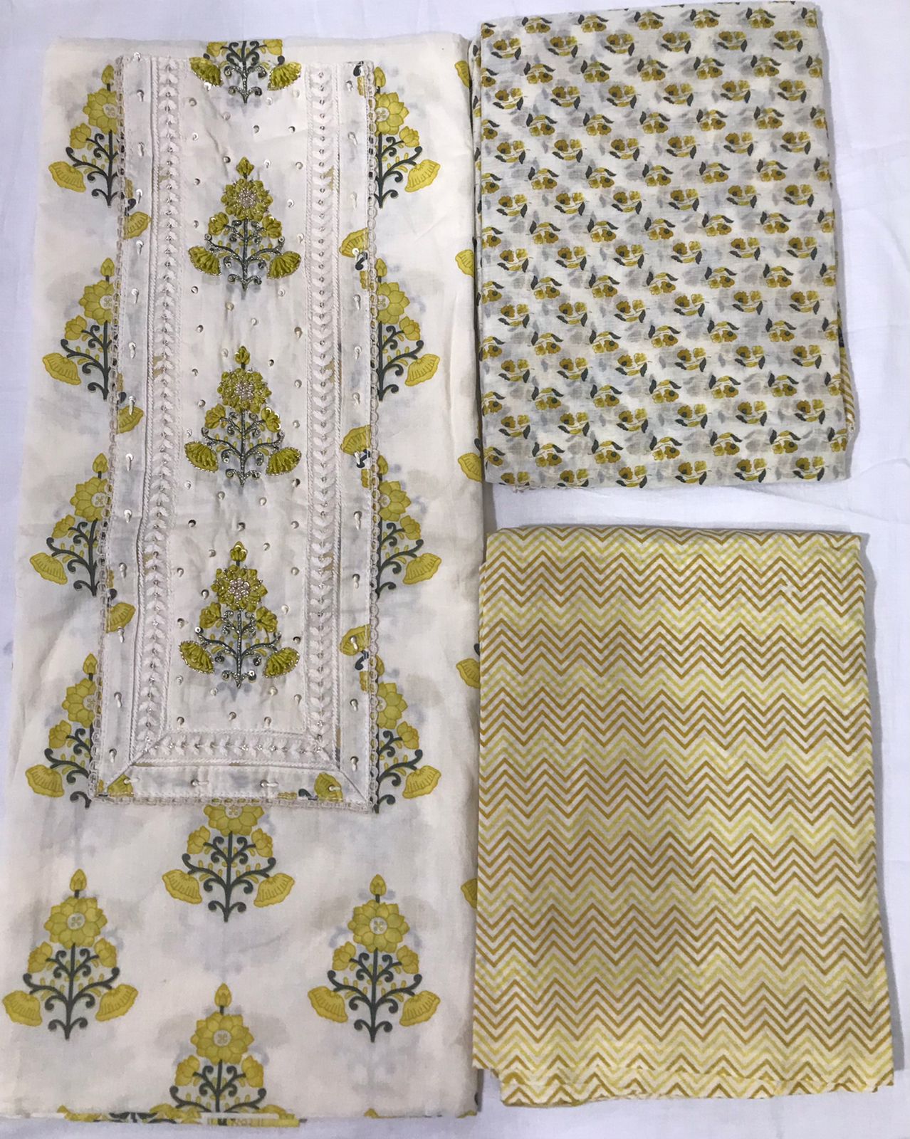 Sanganeri print cotton suit material with cotton dupatta Gotta Tye neck work  (GOTAYS12)
