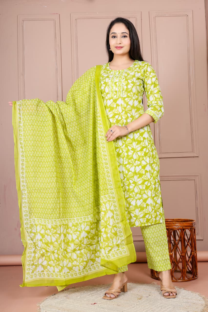 Flower print cotton suit with mulmul dupatta (CSSYS04)