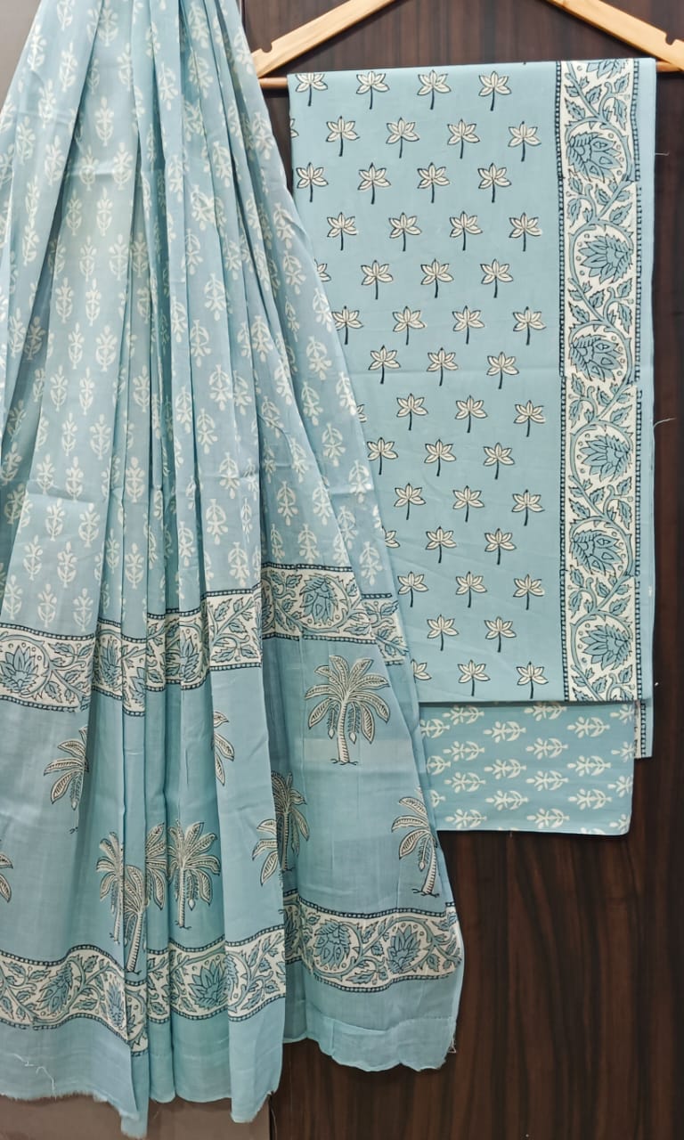 TRADITIONAL HAND BLOCK PRINT PURE COTTON SUIT WITH COTTON MULMUL DUPATTA( MALYS229)
