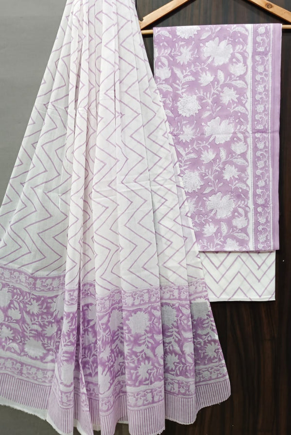 Designer Hand Block Print Pure Cotton Suit with Cotton Mulmul Dupatta (MALYS13)