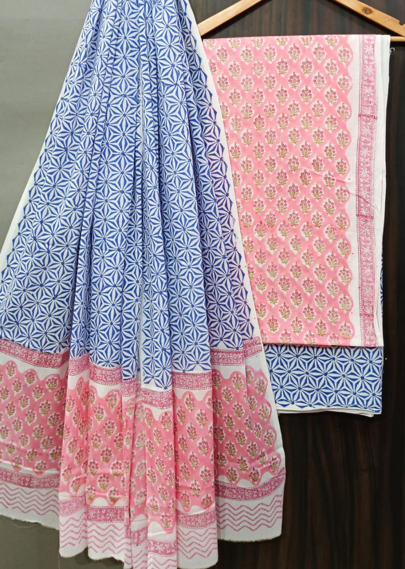DESIGNER HAND BLOCK PRINT PURE COTTON SUIT WITH COTTON MULMUL DUPATTA (MALYS44)