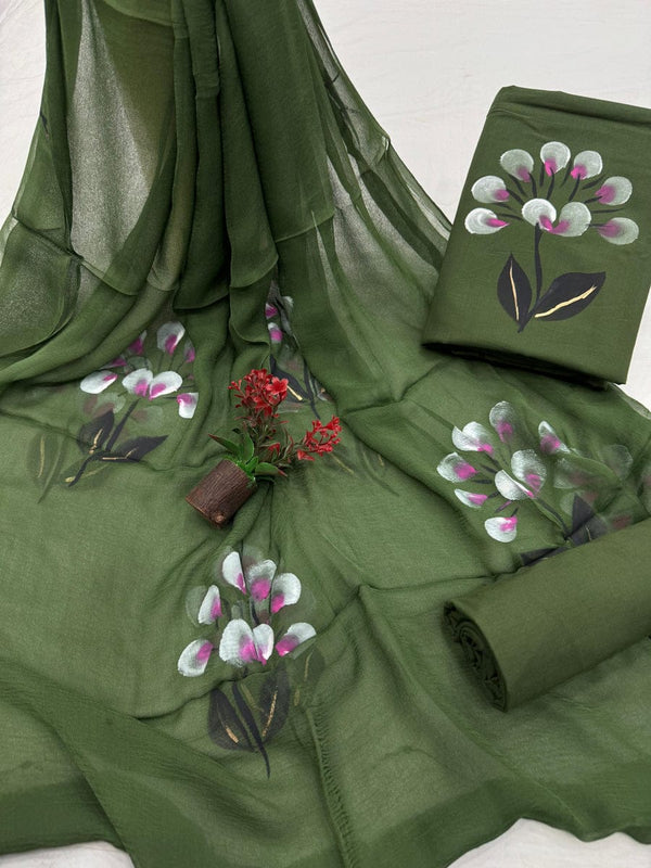 TRADITIONAL HAND BLOCK PRINT PURE COTTON SUIT WITH CHIFFION DUPTTA (PCHFYS102)