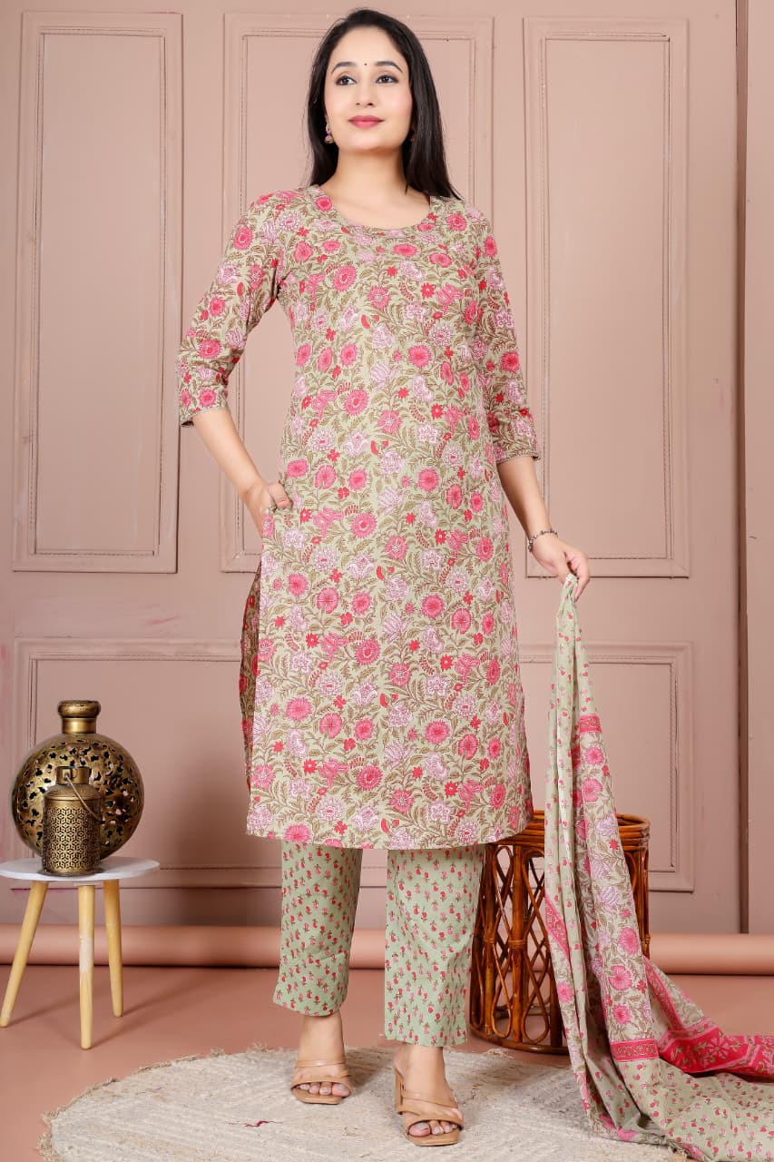 Flower print cotton suit with mulmul dupatta (CSSYS016)