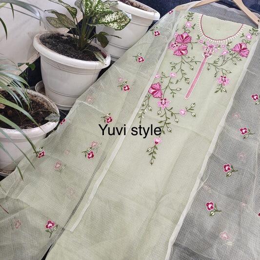 Yuvi Style Kota Doria Suit With Embroidery Work (FKDYS113)