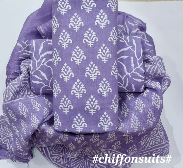 EXCLUSIVE HAND BLOCK PRINT PURE COTTON SUIT WITH CHIFFION DUPTTA (PCHFYS90)