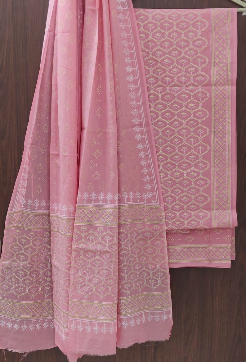 DESIGNER HAND BLOCK PRINT PURE COTTON SUIT WITH COTTON MULMUL DUPATTA(MALYS324)