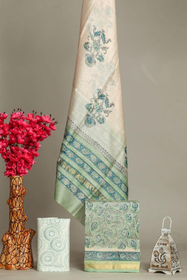 Designer Hand Block Print Maheshwari Silk Suit Set (MSLYS11)