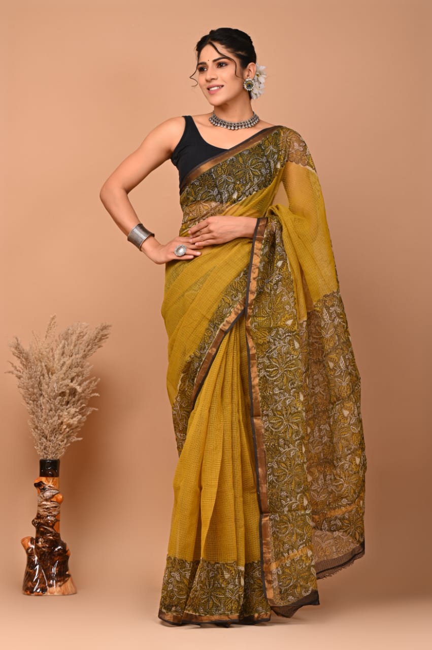 DESIGNER HAND BLOCK PRINTED KOTA DORIYA SILK SAREE (KDSYS05)