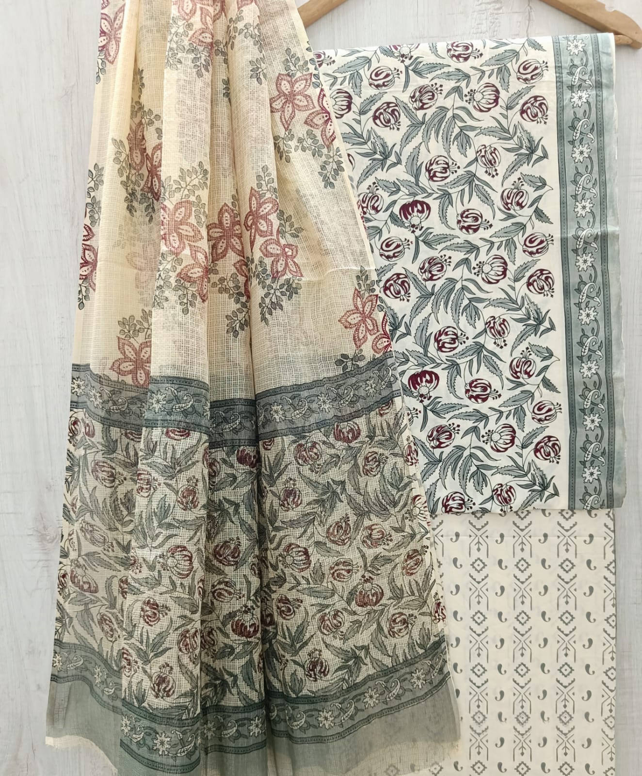 Designer Hand Block Print Pure Cotton Suit Material with Kota Doria Dupatta(3CKDYS14)