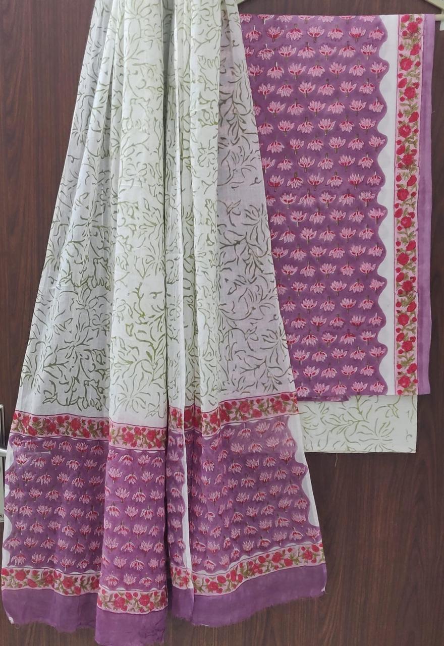 YUVI STYLE HAND BLOCK PRINT PURE COTTON SUIT WITH COTTON MULMUL DUPATTA (MALYS175)