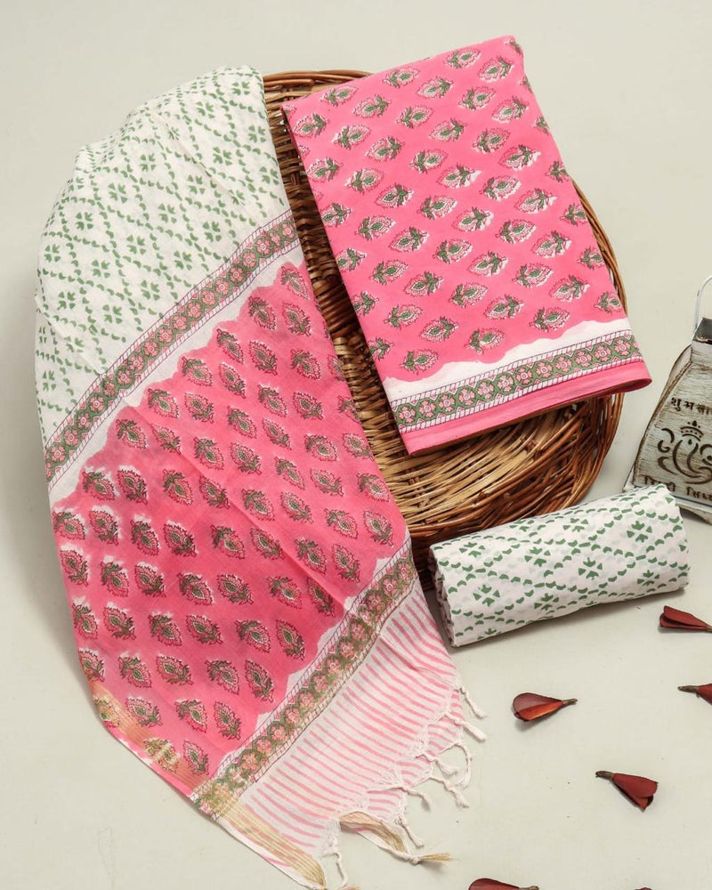EXCLUSIVE HAND BLOCK PRINT PURE COTTON SUIT WITH COTTON MULMUL DUPATTA (MALYS179)