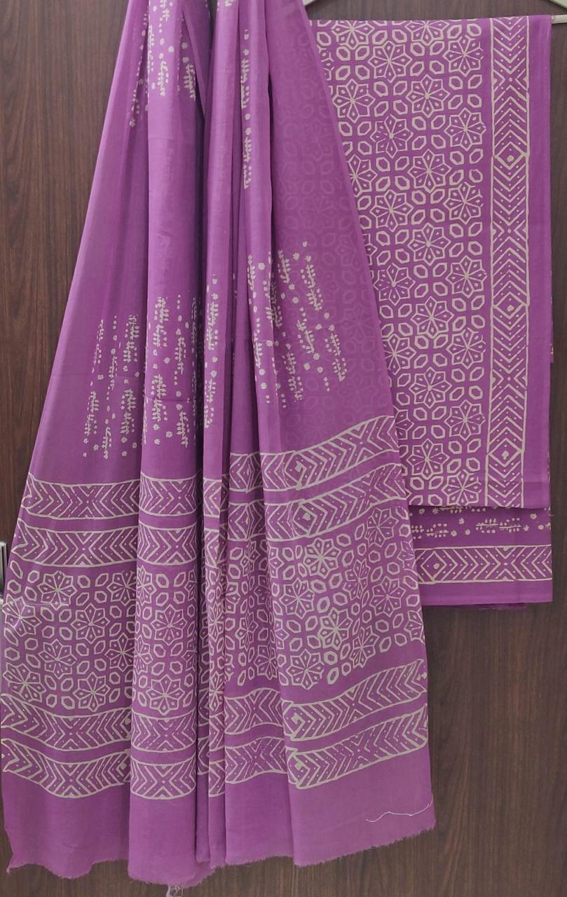 DESIGNER HAND BLOCK PRINT PURE COTTON SUIT WITH COTTON MULMUL DUPATTA (MALYS24)