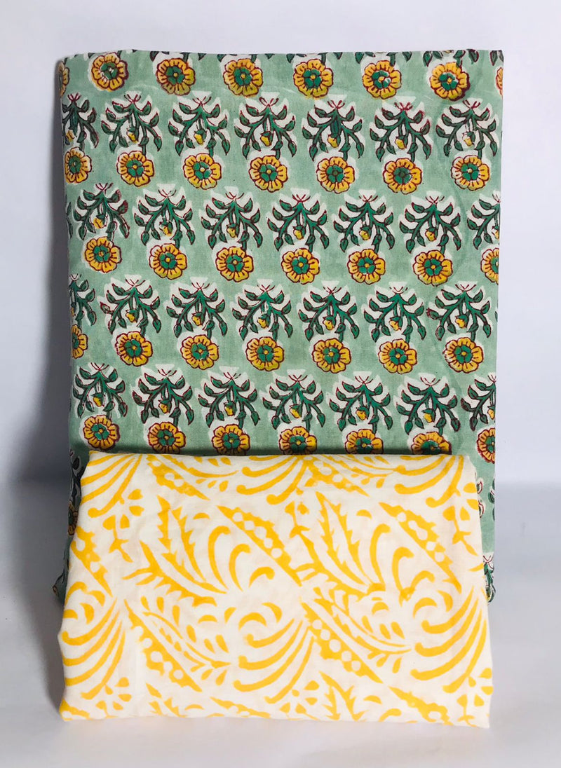 Traditional Hand block print Cotton top and bottom set (2PCYS84)