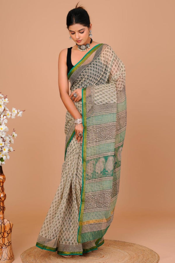DESIGNER HAND BLOCK PRINTED KOTA DORIYA SILK SAREE(KDSYS23)