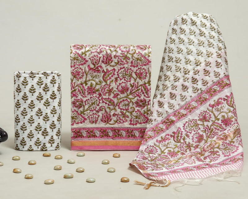 TRADITIONAL HAND BLOCK CHANDERI SILK SUIT SET WITH CHANDERI DUPATTA (CHDY198)