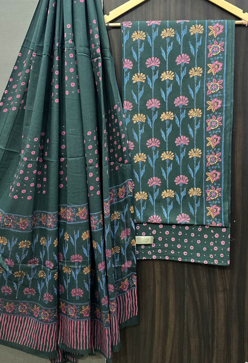 DESIGNER HAND BLOCK PRINT PURE COTTON SUIT WITH COTTON MULMUL DUPATTA (MALYS84)