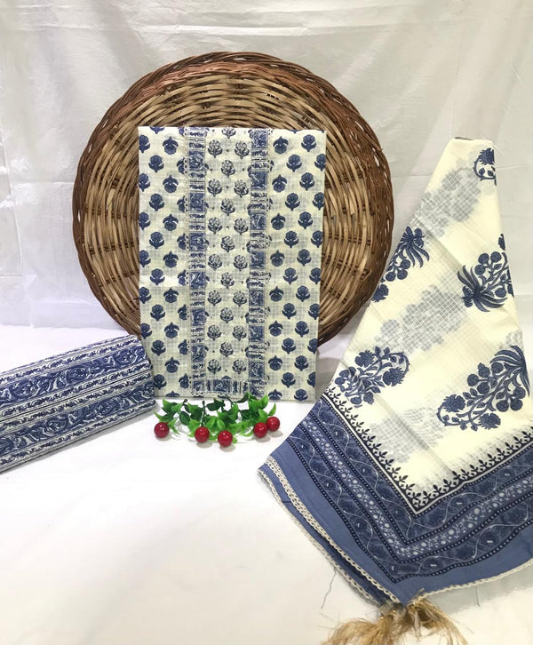 JAIPURI PRINTED COTTON  HAND WORK SUITS WITH MULMUL DUPATTA (GOTAYS138)