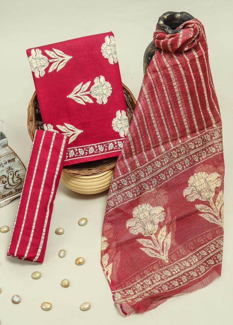 YUVI STYLE  FLORAL  JAAL COTTON SUIT WITH DORIA DUPTTA(3CKDYS202)