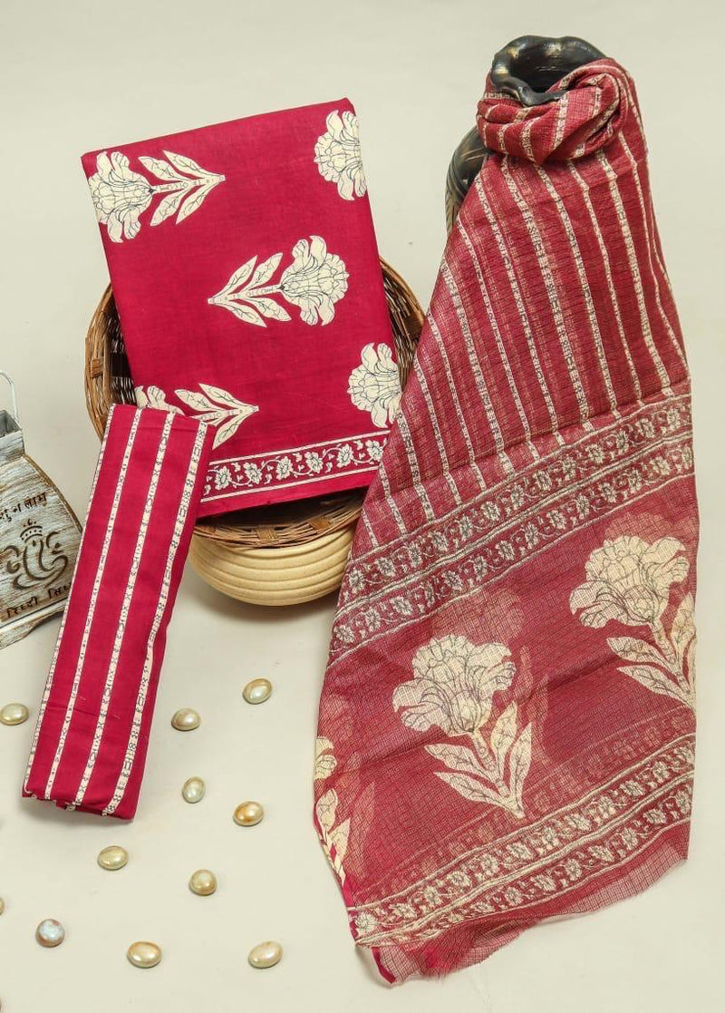 YUVI STYLE  FLORAL  JAAL COTTON SUIT WITH DORIA DUPTTA(3CKDYS202)