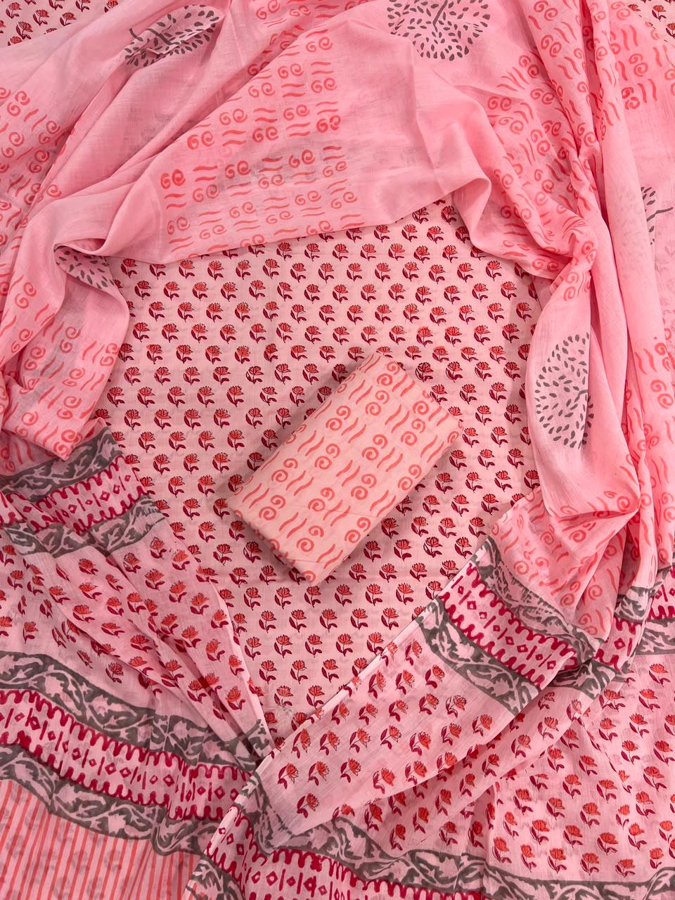 DESIGNER HAND BLOCK PRINT PURE COTTON SUIT WITH MULMUL DUPATTA (MALYS104)