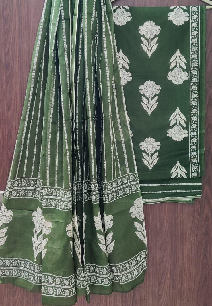 DESIGNER HAND BLOCK PRINT PURE COTTON SUIT WITH COTTON MULMUL DUPATTA (MALYS34)