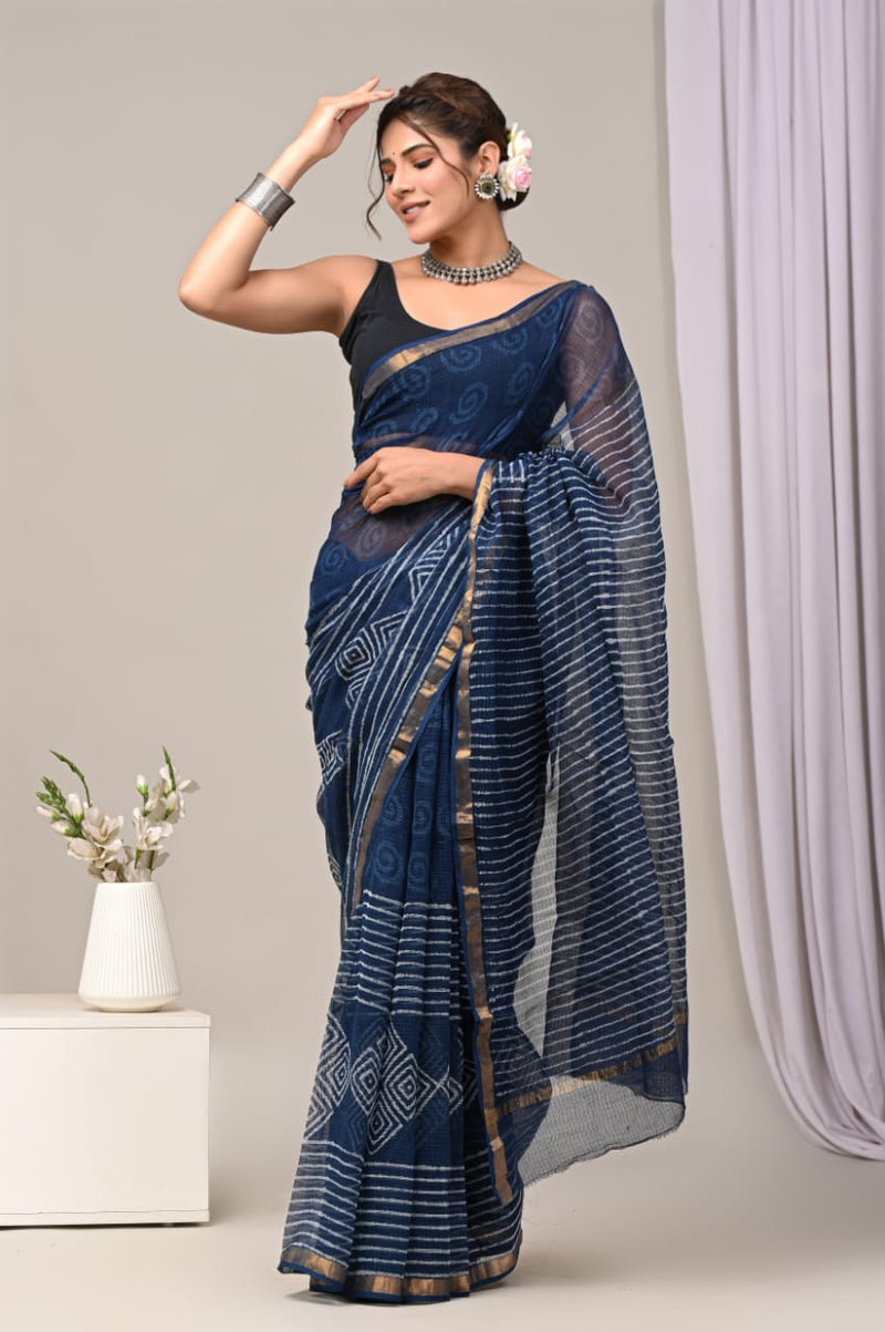 Designer Hand Block Printed Kota Doriya Silk Saree (KDSYS13)