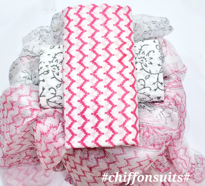 DESIGNER HAND BLOCK PRINT PURE COTTON SUIT WITH CHIFFON DUPATTA (PCHFYS143)