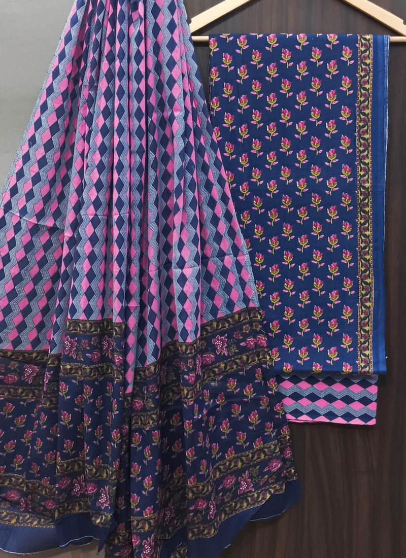 DESIGNER HAND BLOCK PRINT PURE COTTON SUIT WITH COTTON MULMUL DUPATTA(MALYS77)