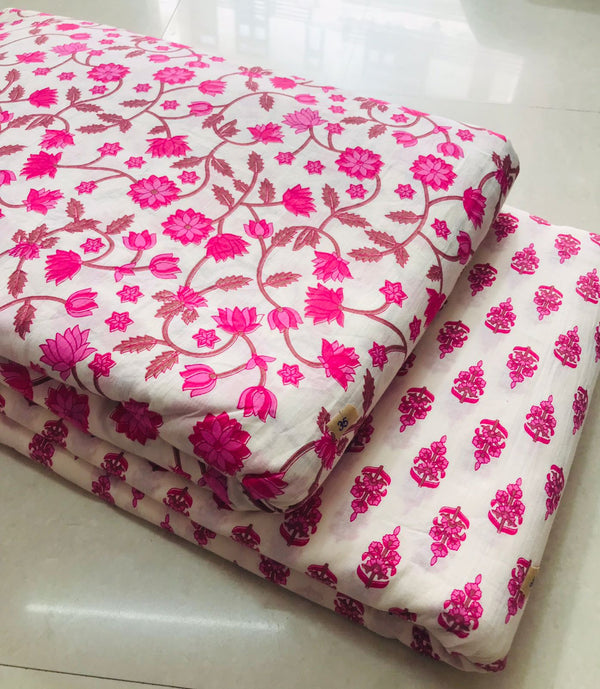 Traditional Hand block print Cotton top and bottom set (2PCYS79)