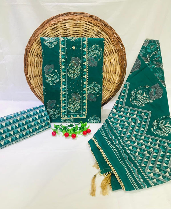 Sanganeri print cotton suit material with cotton dupatta Tye work (GOTAYS150)