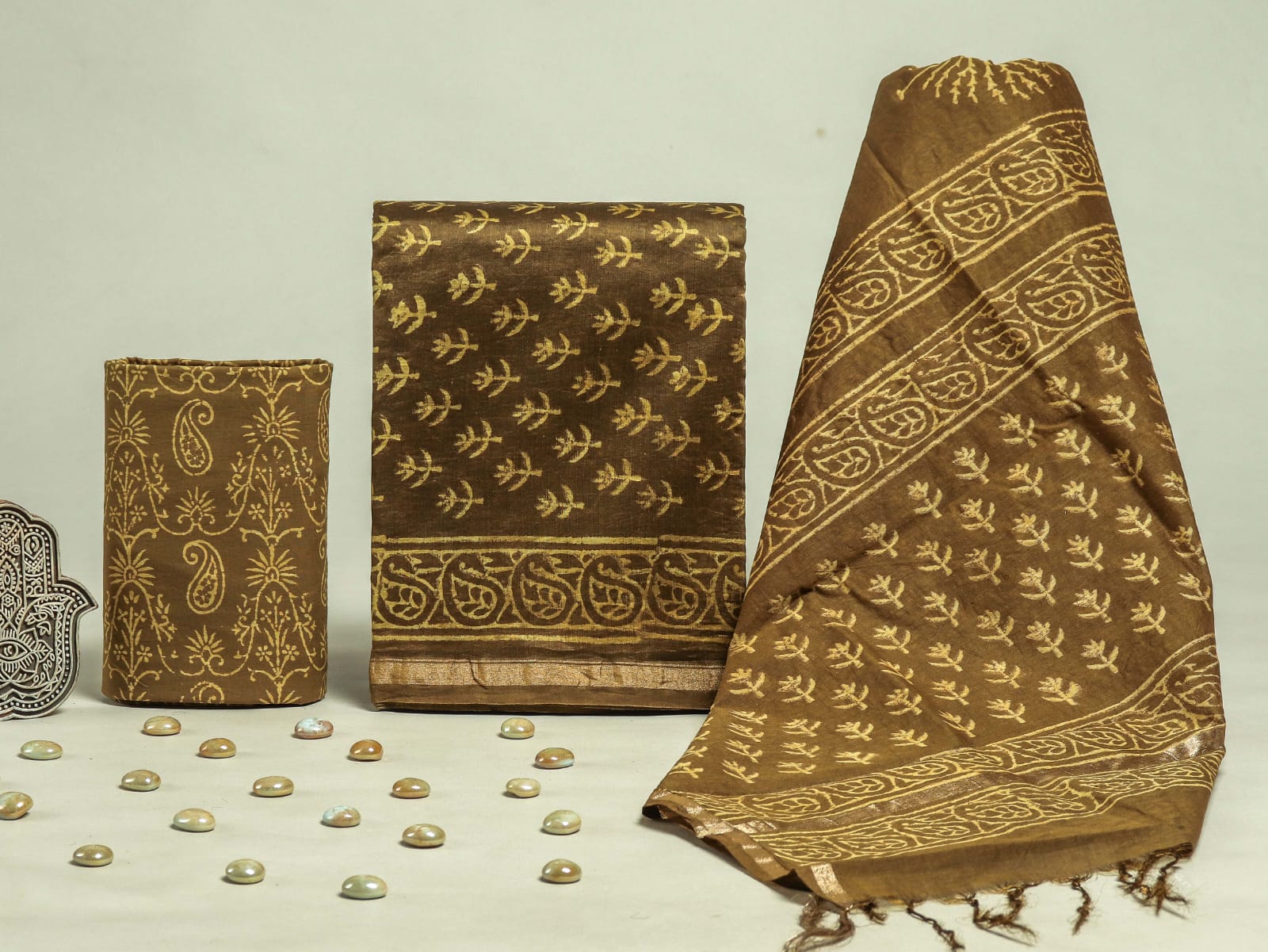 Designer Hand Block Print Chanderi Silk Suit set with Premium Chanderi Dupatta (CHDYS11)