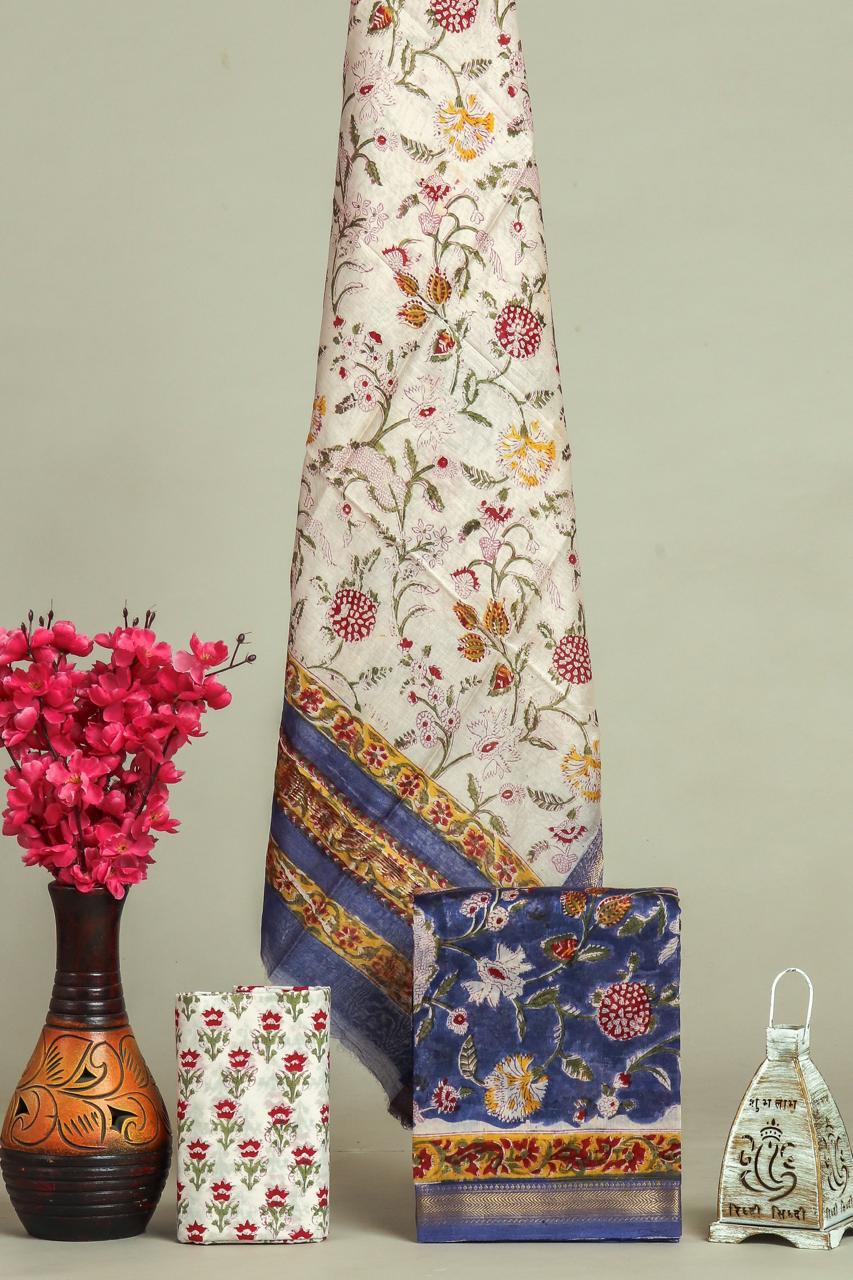 EXCLUSIVE HAND BLOCK PRINT MAHESHWARI SILK SUIT WITH MAHESHWARI SILK DUPPTA (MSLYS146)